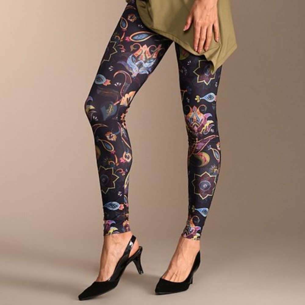 Lbisse Purple & Gold Floral Leggings - Picture 4 of 7